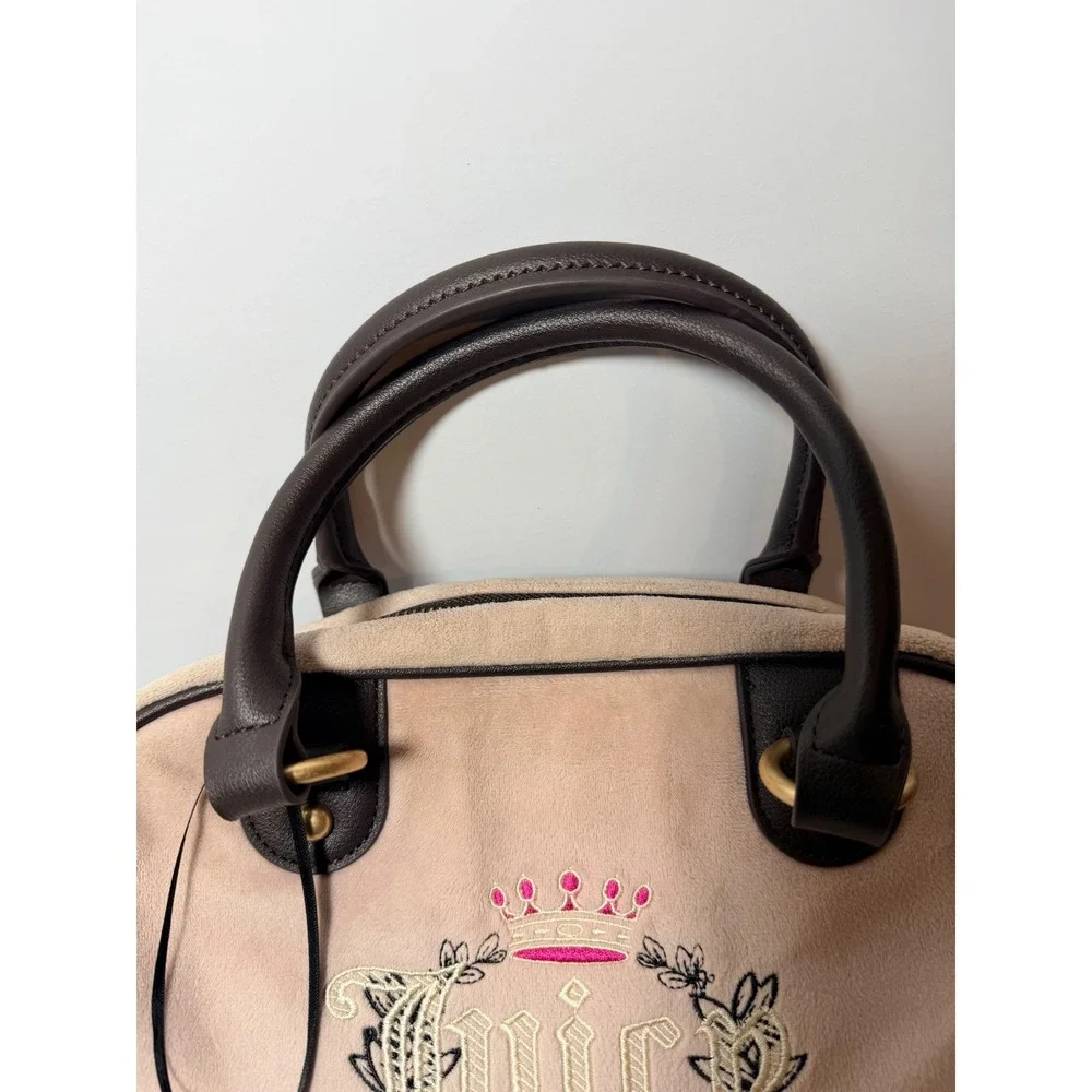 Juicy Couture Satchel Bag Women Small Pink Velour Embroidered Heart Crossbody